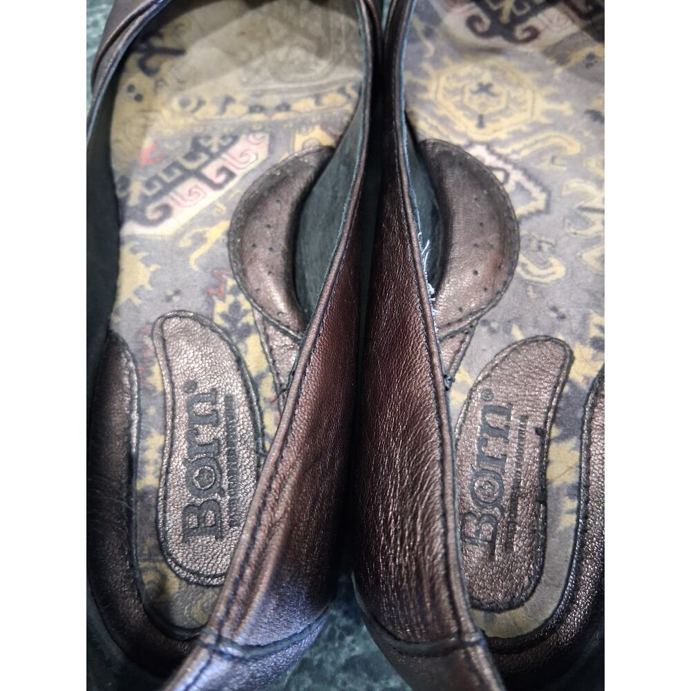 Born Lilly Metallic Bronze Leather Ballet Flats Womens Sz 8 Slide On Twist Knot - Picture 6 of 13